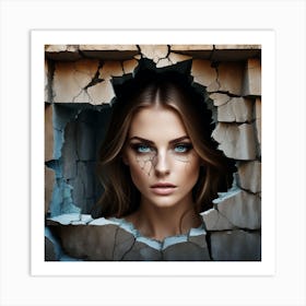 Portrait Of A Woman In A Cracked Wall Art Print