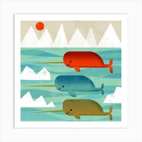 Happy Narwhals Square Art Print
