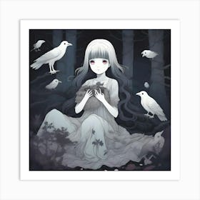 Anime Girl In The Forest 2 Art Print