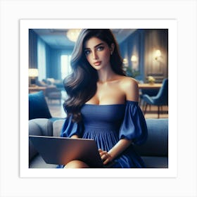 Beautiful Woman With Laptop 1 Art Print