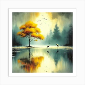 Cranes In The Water Art Print