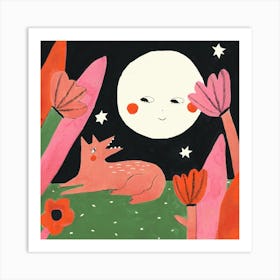 Fox In The Moonlight Art Print