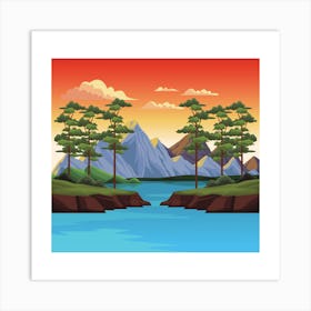 Landscape With Mountains And Lake Art Print