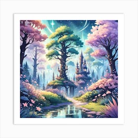 A Fantasy Forest With Twinkling Stars In Pastel Tone Square Composition 200 Art Print