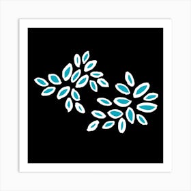 White Turquoise On Black Petals Oval Art Print