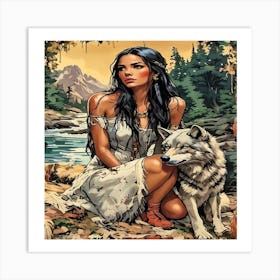 Native Woman With Wolf-Drucke 09.12.2024-- c149 Art Print