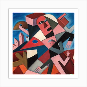 Cubist painting depicting: Person Rising Above of a Sea of Doubt, Fear and Chaos 4 Art Print
