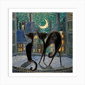 Cats and Moon Art Print
