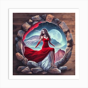 Woman In Red Dress Art Print