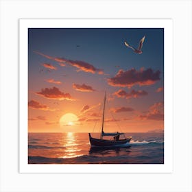 Sailboat At Sunset Art Print