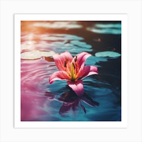 Pink Lily In Water Art Print