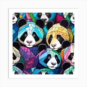 Panda Bears pop art stained glass Art Print