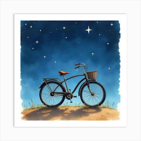 Retro Bike Under A Starry Night Sky Watercolor Art 1 Art Print