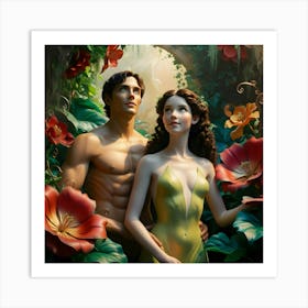 Mesmerizing And Vivid Cinematic Photograph Of Adam And Eve Art Print