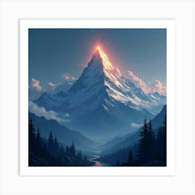 A Towering Mountain With A Glowing Magical Peak 1 Art Print