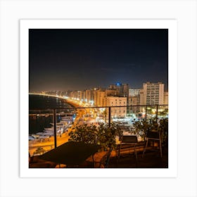 View From A Balcony At Night Art Print