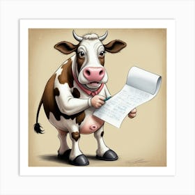 Cow Writing Letter Art Print