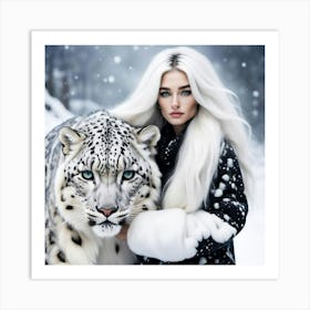 Snow Leopard girl Art Print
