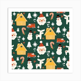 Holiday Christmas Santa Workshop Minimal Retro Green Art Print