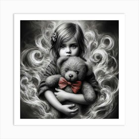 Little Girl With Teddy Bear 6 Art Print