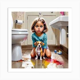 Little Girl With Dog 1 Art Print