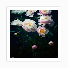 Minimalist Update Aquatic Peonies With Overlappin Art Print