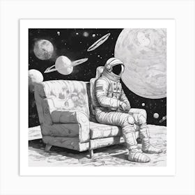 A Sofa In Cosmonaut Suit Wandering In Space Art Print