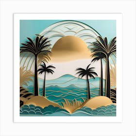 Palm Trees At Sunset texture monochromatic Art Print