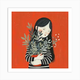 Girl With Plants Art Print