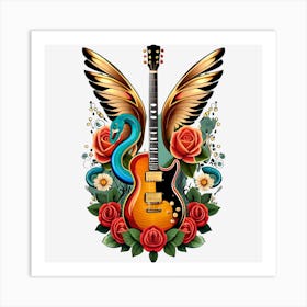 Guitar And Roses 1 Art Print