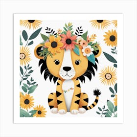 Floral Cute Baby Lion Nursery Illustration (30) Art Print