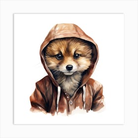 Watercolour Cartoon Sable In A Hoodie 2 Art Print