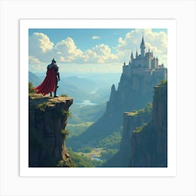 A Knight Standing On A Cliff Overlooking A Vast Kingdom 1 Art Print