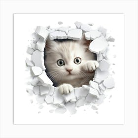 Cat Peeking Out Of A Hole 3 Art Print