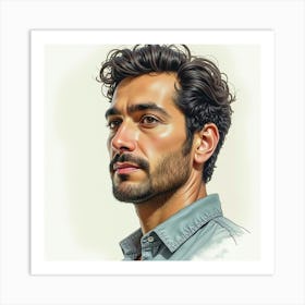 Spanish Man With A Thoughtful Gaze, Watercolor With Soft, Subdued Hues 1 Art Print