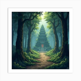 Mystical Forest Path Leading To An Ancient Temple 1 Art Print