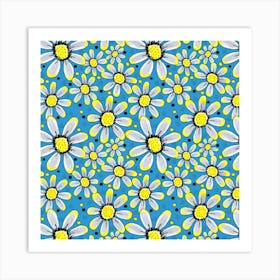 Cool Flower Garden Yellow Gray On Blue Art Print