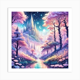 A Fantasy Forest With Twinkling Stars In Pastel Tone Square Composition 256 Art Print