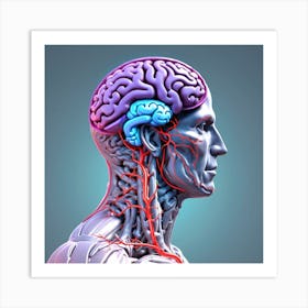 3d Render Of A Medical Image Of A Male Figure With Brain Highlighted 0 Art Print