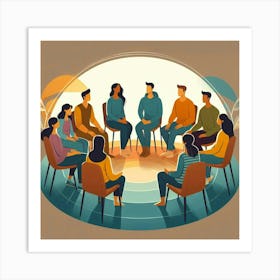 Group Of People In A Circle Art Print