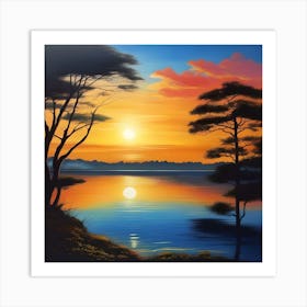 Sunset By The Lake Art Print