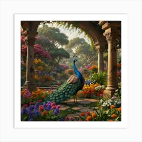 Peacock In The Garden 14 Art Print