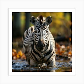 Zebra In The Water Art Print