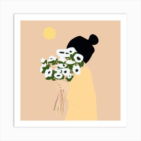 Girl With Flowers Art Print