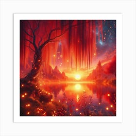 Sunset In The Forest Art Print