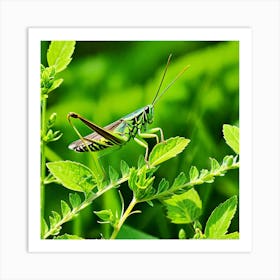 Grasshoppers Insects Jumping Green Legs Antennae Hopper Chirping Herbivores Garden Fields (16) Art Print