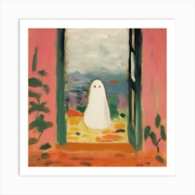 Open Window With A Ghost, Matisse Style, Spooky Halloween Square 2 Art Print