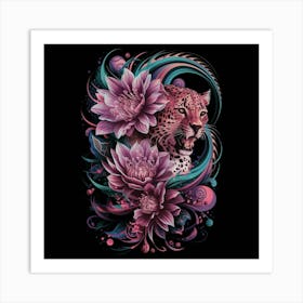 Leopard And Flowers Art Print