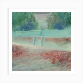 Path Over Blossom Hills - hand painted square impressionism nature green red bedroom living room Art Print