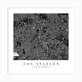 Los Angeles California Minimal Black Mono Street Map  Square Art Print